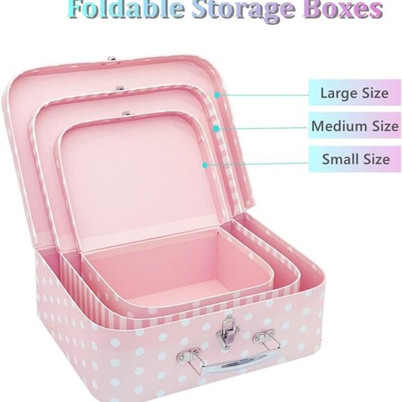 NEW Set of 3 Paperboard Suitcases Decorative Boxes, Compatible with Storage - Picture 5 of 9